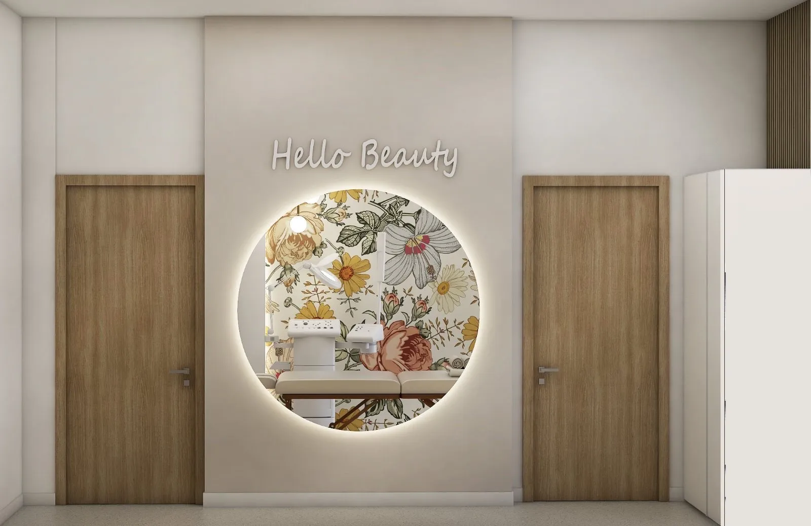 Hodnik prema prostoru za estetske tretmane sa natpisom Hello Beauty